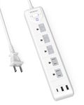 Surge Protector Power Bar With USB Prot, WRXDMC Flat Plug Power Strip With 5 AC Outlets(Slide-to-Close Safety Covers) 13A/1625W, 3 USB Charging Station, 1680J Surge Protection, 5 Feet Extension Cord Indoor Wall Mount for Home Office Dorm Room Essentials