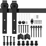 6.6 FT Black Barn Door Hardware Kit, ZEXVIDA Heavy Duty Steel Slide Sliding Track Rail Hanger Roller 200cm Roller Door Hardware