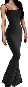 ZEBAN Women Spaghetti Strap Sleeveless Long Dress Solid Color Bodycon Fish Tail Dress Summer Tunic Dress Evening skims Dress, Black, Medium