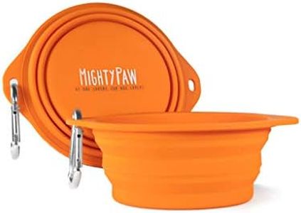 Mighty Paw Collapsible Travel Dog Bowl Set - 2 Pack (27 Oz) | Food Safe Silicone Food & Water Bowls for Pets. Bonus Carabiner Clip for Hiking, Camping or Walking. Lightweight & Leak-Proof (Orange)