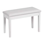 GYMAX Piano Bench with Storage and Padded Cushion, Double Duet Seat, Wooden Legs, PU Leather Keyboard Stool for Kids Adults (Flat Surface+Straight Leg, White)