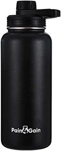 Pain4Gain Stainless Steel Sports Water Bottle - 32 Oz with Double Insulation and 2 Lids with Straw, Black