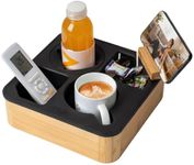 Hitseon Couch Cup Holder Tray, Bamboo Couch Caddy with Rotatable Phone Holder for Bed Organizer, Waterproof Anti-Spill Sofa Cup Holder for Snacks Beverage Remote Black