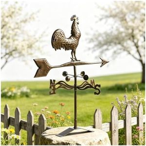 Rooster Weather Vane with Wind Cups, Handcrafted Multi-Color Patina Metal Weathervane, 360° Rotating Outdoor Wind Direction Indicator for Garden, Yard, Farmhouse Roof, Rustic Farmhouse Style Ornament