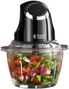 Russell Hobbs Desire Electric Fruit & Vegetable Mini Chopper, 1L glass bowl with 500ml food capacity & storage lid, Dishwasher safe parts, Stainless Steel blades, One touch operation, 200W, 24662