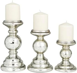 Deco 79 Glass Decorative Candle Holder Turned Style Pillar Candle Stand, Set of 3 Candlestick Holder 10", 8", 6"H, Silver