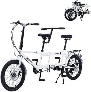 GOJLEX Foldable Tandem Bike, 20”City Tandem Folding Bicycle, 7-Speed Adjustable Cruiser Bike Folding Bike with 3 Seats& Disc Brake, CE FCC CCC