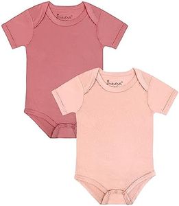 Jimonda Baby Bodysuits Rayon from Bamboo Short Sleeve Baby Boys Girls Rompers Soft Outfits Newborn Clothes (Sakura pollen&Rosered,12-18 Months)