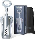 Deiss LUX Wine Opener, All-Metal Wing Corkscrew Wine Bottle Opener with Built-in Beer Bottle Opener - Ergonomic Cork Screw Wine Corker, Silver Matte Coating, Velvet Storage Pouch, Perfect Wine Gift