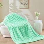 NEWCOSPLAY Throw Blanket for Couch Aqua Super Soft Flannel Fleece 3D Bubble Lightweight Bed Blanket All Season Use (Aqua, Throw(50"x60"))