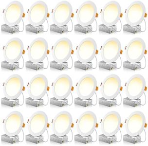 FREELICHT 24 Pack 6 Inch 5CCT Ultra-Thin LED Recessed Ceiling Light with Junction Box, 2700K/3000K/3500K/4000K/5000K Selectable, 1050LM Brightness, Dimmable Canless Wafer Downlight, 12WEqv110W-ETL&FCC