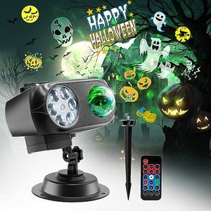 Newest Designed Halloween Christmas Projector Lights Outdoor Waterproof,15W Brighter HD Ocean Wave Effect,12 Slides 96 No Fade Pictures for Thanksgiving,New Year LED Projector Decoration