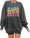 VILOVE Mama Sweatshirt for Women: Mama Mommy Mom Bruh Crewneck Sweatshirts Mom Gifts Oversized Pullover Tops Dark Grey