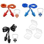 3Packs Swimming Nose Clip Ear Plugs Set for Adult Kids, Soft Silicone Ear Plugs and Nose Protector Clip with Anti Loss Rope Reueable, Adjustable Swimming Aids for Beginners Training and Competitions