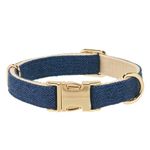 Petiry Herringbone Dog Collar with Metal Buckle,Elegant Cotton Lining Tweed Pet Collars for Puppy Small Dogs Neck 25-38cm,Navy Blue