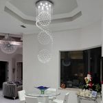 SEFINN Four 79-in High Ceiling 9-Light Contemporary Raindrop Crystal Chandelier for Lobby, Hallway, Entryway, Stairs, 20" Wide, Chrome Finish, Installation Video Available