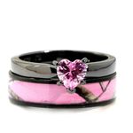 Black Plated Pink Camo Wedding Ring Set Pink Heart Engagement Rings Hypoallergenic Titanium and Stainless Steel (10)