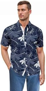 ETHANOL Men Classic Slim Fit Woven Short Sleeve Wrinkle Resistant Print Shirt MSTL46568 HLBLUCRM Blue 2XL