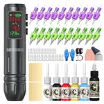Wormhole Tattoo Kit 77PCS Wireless Tattoo Gun Kit with 1,600 mAh Capacity Battery, 20PCS Cartridge Needles with Finger Ledge, Complete Tattoo Machine Kit Smart Tattoo Pen for Tattooists WTK317