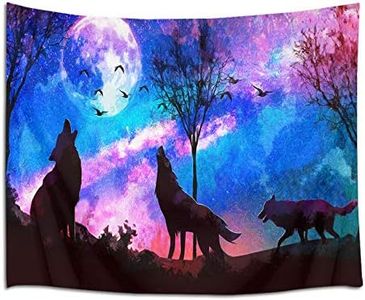 HVEST Wolf Tapestry Purple Blue Psychedelic Starry Sky Backdrop Tapestries Moon and Mountains Natural Landscape Wall Hanging Blanket for Bedroom Living Room Teen Dorm Indie Decor Poster,80x60 Inches