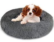 Enjamoy Plush Donut Dog Bed, Calming Round Dog Cat Bed Soft and Fluffy Cuddler Pet Cushion Self-Warming Puppy Beds Machine Washable, Dark Grey 60cm