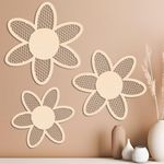 Longan Craft Boho Wooden Wall Decor 3 Pcs Rattan Daisy Flower Nursery Wall Decor Wood Boho Wall Art Farmhouse Hanging Decor for Home Nursery Office