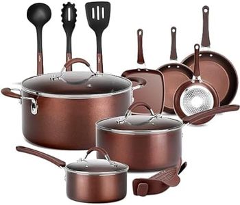 NutriChef 14-Piece Nonstick Cookware Set, PTFE/PFOA/PFOS-Free Heat Resistant Lacquer Kitchen Ware Set w/Saucepan, Frying Pans, Cooking, Dutch Oven Pot, Lids, Utensil, Compatible with All Stovetops