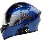 BCBKD Bluetooth Motorcycle Helmet DOT/ECE Certified Modular Full Face Flip Up Motorbike Helmet Double Sun Visor Street Bike Helmet with Microphone Mp3 FM Radio Noise Reduction Ventilated Blue,XXL