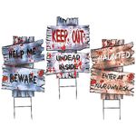 I LOVE FANCY DRESS Halloween Warning Signs - Pack of 3-20"/50cm Signs with Creepy Phrases and Wire Bases - Outdoor Trick or Treat Halloween Decoration