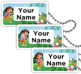 Dora The Explorer Theme 3 Mini Personalized Waterproof Custom Name Bag Tags with Chain attachments