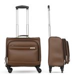 NOVEX PU Brown Overnighter Laptop Trolley Bag | Polyester Cabin Luggage | Overnight Business Spinner Backpack with 4 Wheels | Lightweight Bags for Men & Women - 42cm, Pilot Trolley