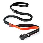 Heavy Duty Tactical Dog Leash with Quick Release Carabiner and Highly Reflective Threads,4-6FT Power Stretch Dog Leash for Medium Large Dogs (Black & Orange)