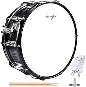 Lexington SD403S Snare Drum Set Student Steel Shell 14 X 5.5 Inches with 10 Lugs, Includes Drum Key, Drumsticks and Strap, Black Nickel