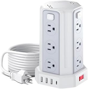 SMALLRT Power Bar Surge Protector, 6.5 Ft Extension Cord with 12 AC Multiple Outlets 4 USB (1 USB C), Power Tower Desktop Charging Station (White)