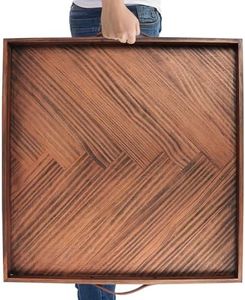 SXNOWS Large Ottoman Wood Trays, Wooden Serving Tray with Handles, Large Ottoman Tray, Square Wooden Serving Tray for Coffee Table, Living Room and Kitchen, 24 x 24 inch