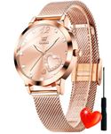 OLEVS Womens Rose Gold Watches Diamond Analog Quartz Mesh Belt Ladies Wristwatch Big Face Love Heart Waterproof Girls Watch