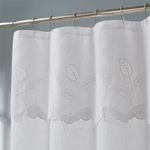 LinenZone Embroidered Leaf Shower Curtain. 72 Inch Fabric Shower Curtain with Attached Valance for Perfect Farmhouse Decor. Girly Shower Curtain for Luxury Bathroom. (Emma Shower 72 x 72, White)