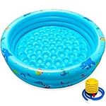 Jiosdo Paddling Pool, Φ110x27cm Inflatable Baby Pool Kids Swimming Pool with Soft Inflatable Floor for Outdoor Garden Backyard Summer Water Toy for Toddlers Children, Free Air Pump (Blue)