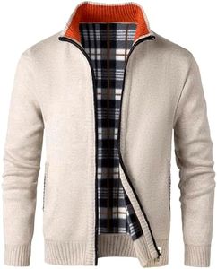 KTWOLEN Hommes Cardigan Pulls Manteaux Tricoté Casual Ouvrez-Front Zippé Gilet Automne Hiver Chaud Pull Sweat avec Col Debout, C-Beige, L