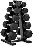 CAP Barbell 150 lb Rubber Coated Hex Dumbbell Weight Set with Vertical Rack | Chrome Handles | Black