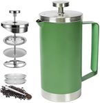 Meelio Small French Press Coffee Maker 600ml, Double-Wall Insulated French Press Coffee Press Stainless Steel for travel camping, Silicone handle (2-4cup, 20 OZ) Green