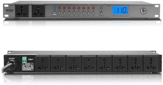 MICNAUX Rack Mount Power Conditioner 20A Sequencer for Audio Equipment, 10 Outlets 2000W Power Supply with 8 Independent Controls, Surge Protector, Voltage Display, External Switch