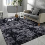 Hutha 4x6 Large Area Rugs for Living Room, Super Soft Fluffy Modern Bedroom Rug, Tie-Dyed Dark Grey Indoor Shag Fuzzy Carpets for Girls Kids Nursery Room Home Decor