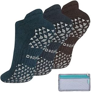 Hylaea Ankle Non Slip Socks with Grip Bottom and Thick Cushion - Ideal for Yoga, Pilates, Barre and Hospital Dark Green Dark Grey Coffee