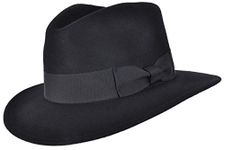 Mens or Womens 100% Wool Fedora Hat with Grosgrain Band Trilby Panama Type Hats (59 cm, Black)