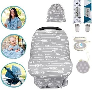 Dodo Babies Nursing Cover Set - Soft, Multipurpose Stretch Scarf for Breastfeeding and Car Seat Cover, Two Universal Pacifier Holders, Binky Case, Storage Bag - Modern Geo Print for Baby Girl or Boy