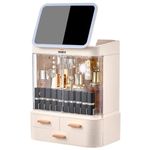 SIBY Acrylic Makeup Organizer with Mirror | Large Capacity Dust and Waterproof Cosmetic Organizer with Drawers for Cosmetic Display | Cosmetic Storage for Bathroom, Dresser, Vanity(Cream)