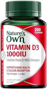 Nature's Own Vitamin D 1000IU Capsules 200 - Aids Calcium Absorption - Supports healthy Immune System Function, Bone health, Muscle Strength in the Elderly, & Muscle Function - High Strength