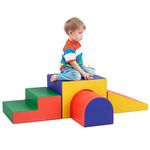 HOMCOM Baby Soft Play Set, 4 Piece Soft Play Equipment for Toddlers 12-36 Months, Climb and Crawl Foam Play, Kids Activity Play Toy, Red