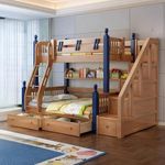 Wudniture Solid Sheesham Wood Bunk Bed for 4 to Old Year Kids with Storage | Bunk Beds for Kids Bedroom, Natural, Double